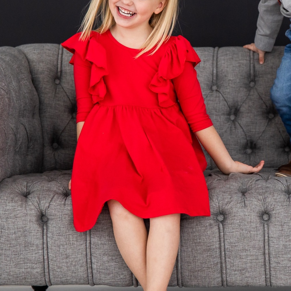 Red ruffle twirl dress